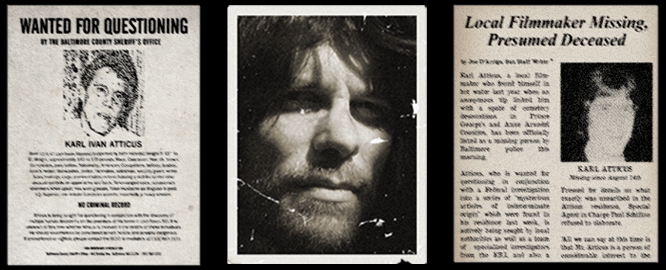 Wanted poster and newspaper clippings about Karl Atticus